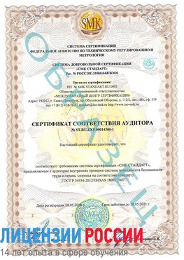 Образец сертификата соответствия аудитора №ST.RU.EXP.00014300-1 Саров Сертификат OHSAS 18001
